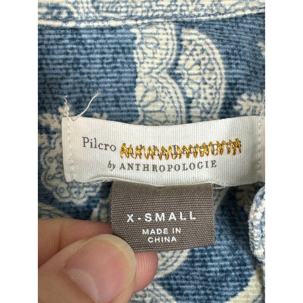Pilcro Sigourney Anthropologie Shirt XS Blue White Paisley Corduroy Button Down - Picture 3 of 11